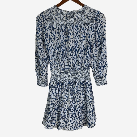Rails Zana Smocked Long Sleeve Mini Dress Size XS Cobalt Static Leopard Print - Picture 6 of 12